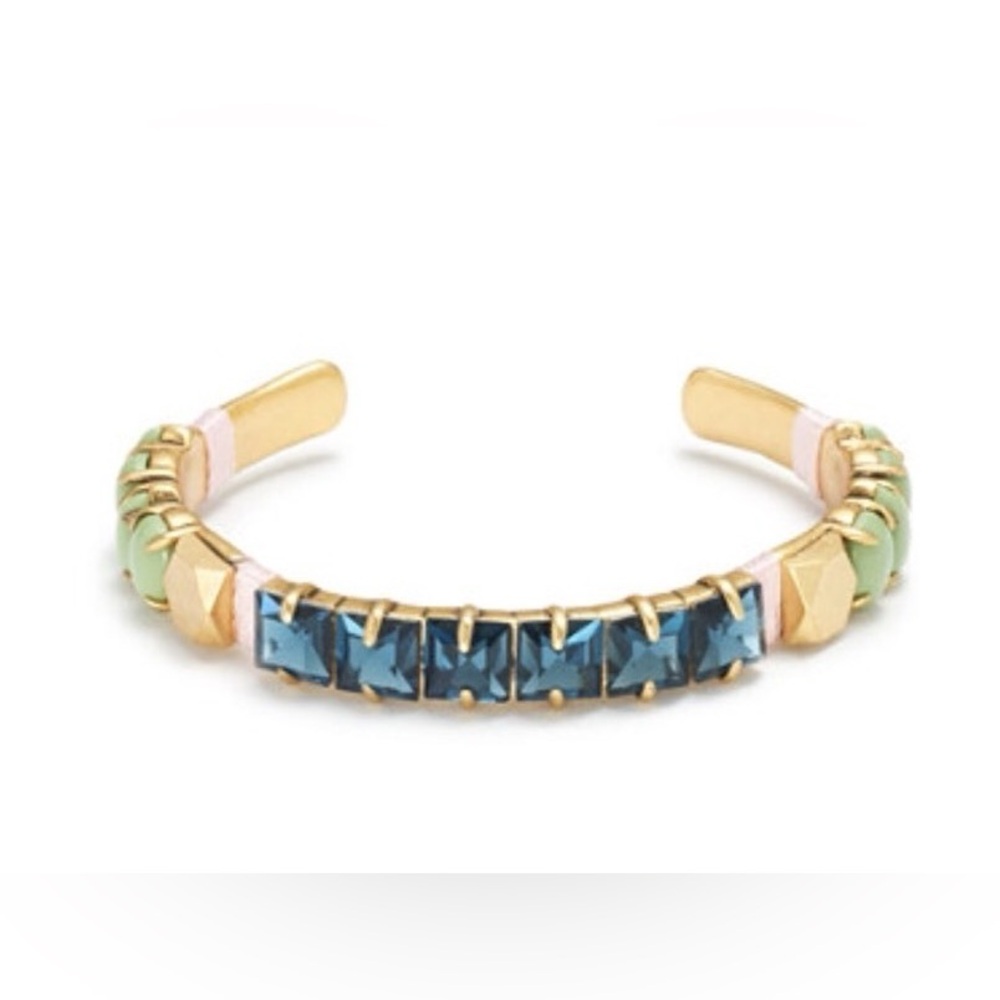 NWT J. Crew Gold Cuff Bracelet with Blue and Green Crystal Accents